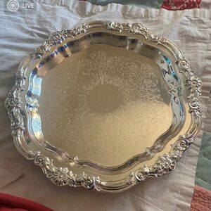 Vintage F B Rogers Silver Co, large silver plate tray 16”. First pic is polished